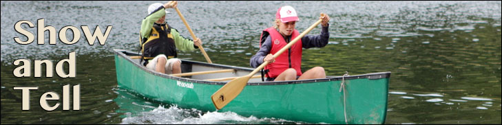 show and tell - photo of two youngsters canoeing
